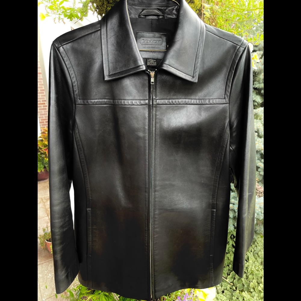 COACH Black Leather zip up Jacket 😍